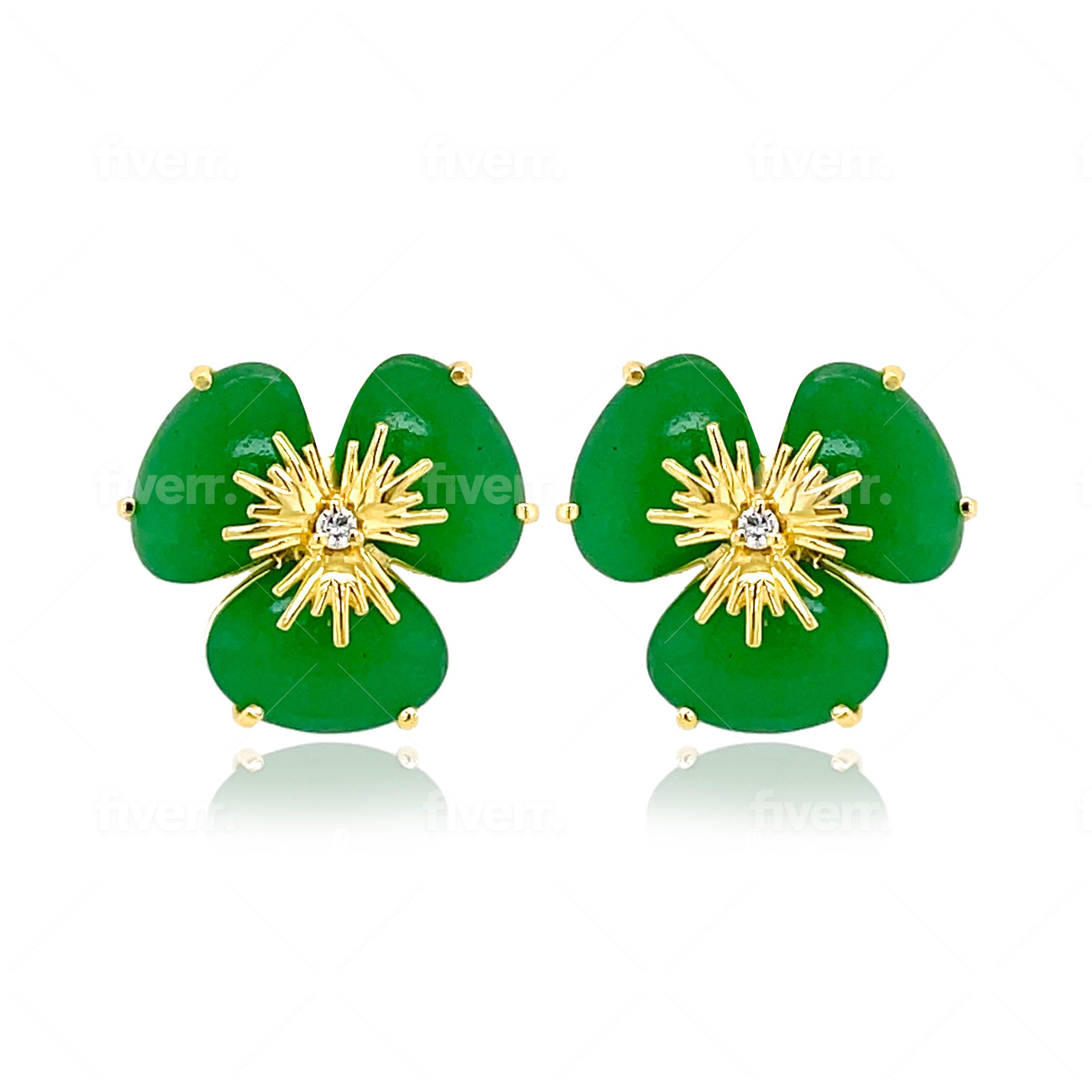 18K Pensée Earrings - Mint Emerald Quartz / YG (medium)