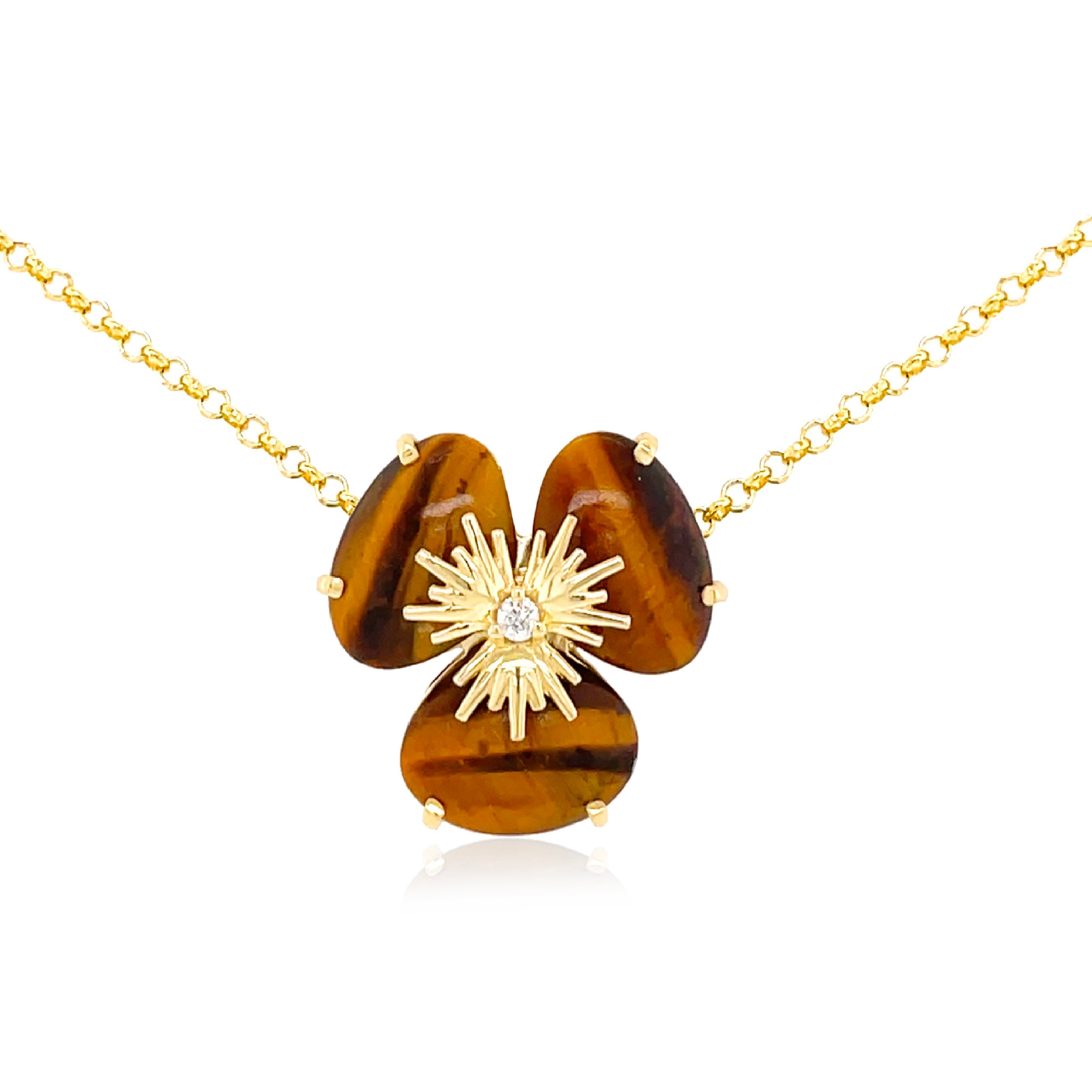 18k Pensée Necklace - Tiger Eye / YG (medium)