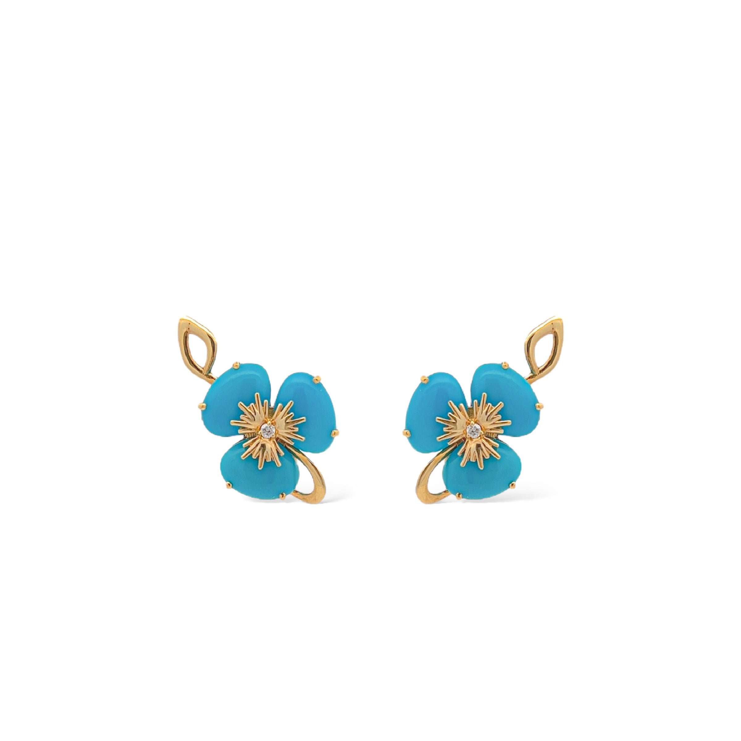 18K Pensée Earrings - Turquoise / YG (Detailed)